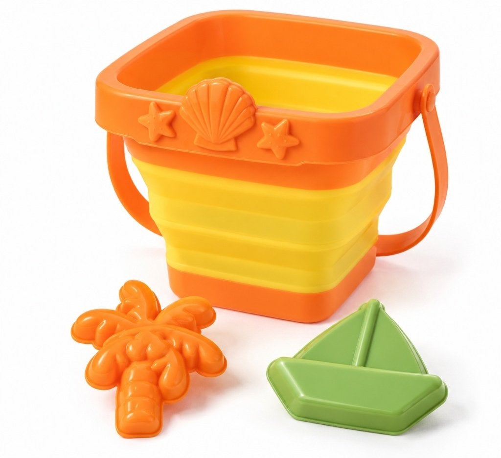 TOY Lino opvouwbare strandemmer met zandvormpjes oranje, Ophalen of Verzenden, Nieuw