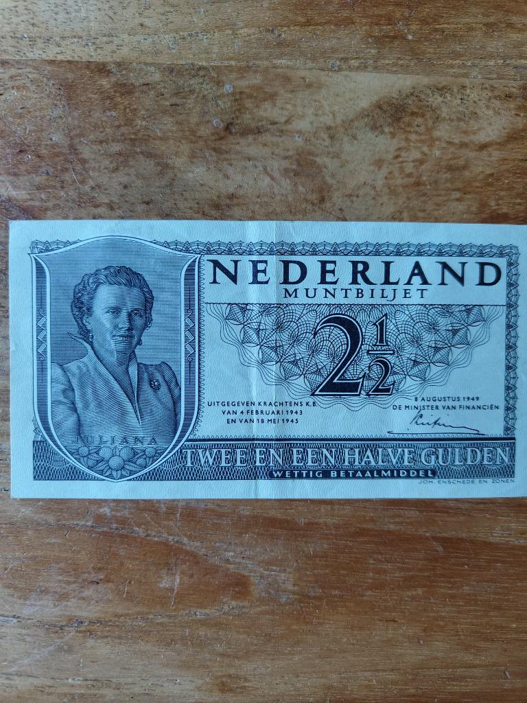 Muntbiljet Nederland 2,5 gulden, Verzenden, 2½ gulden, Los biljet