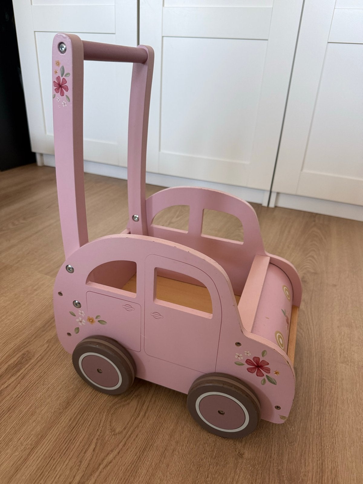 Little Dutch houten loopwagen roze met bloemetjes, Ophalen, Gebruikt, Overige typen, Met wieltjes