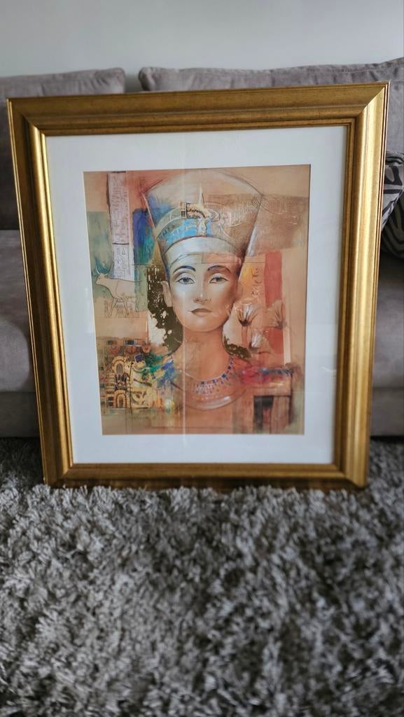 Schilderij Nefertiti met goudkleurige lijst, Ophalen of Verzenden