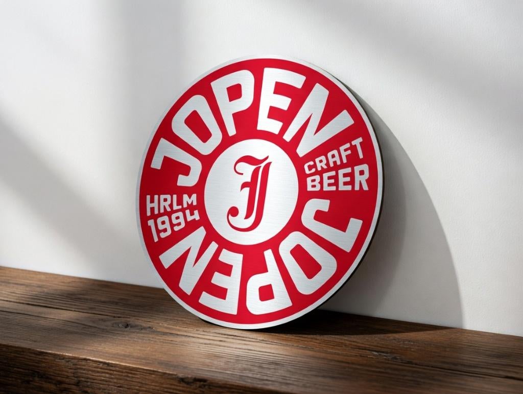 Reclamebord Jopen bier logo aluminium, afmeting 40x40 cm, Verzamelen, Ophalen of Verzenden, Nieuw, Reclamebord