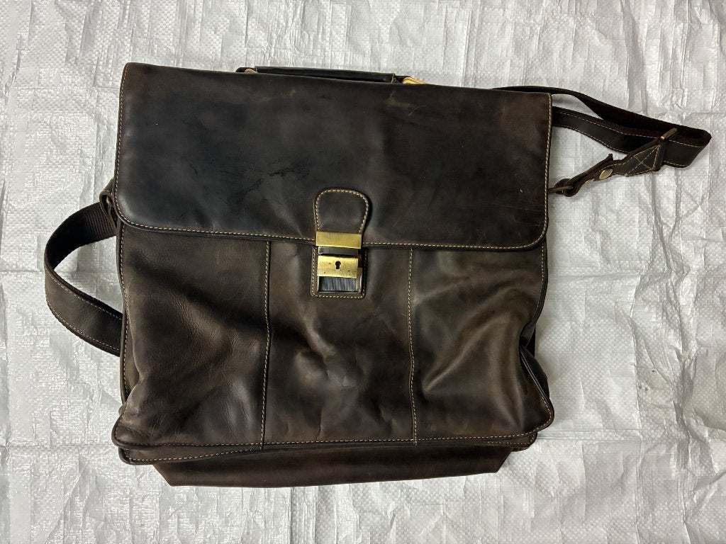 Leren Aktetas/Schoudertas - Vintage Bruin - Visconti, Gebruikt, Bruin, 15 inch, Aktetas