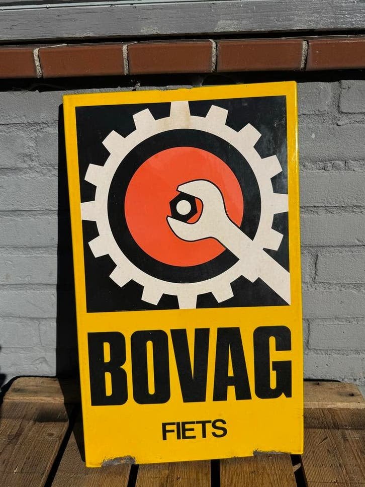 Vintage BOVAG Fiets Emaille Reclamebord, Ophalen