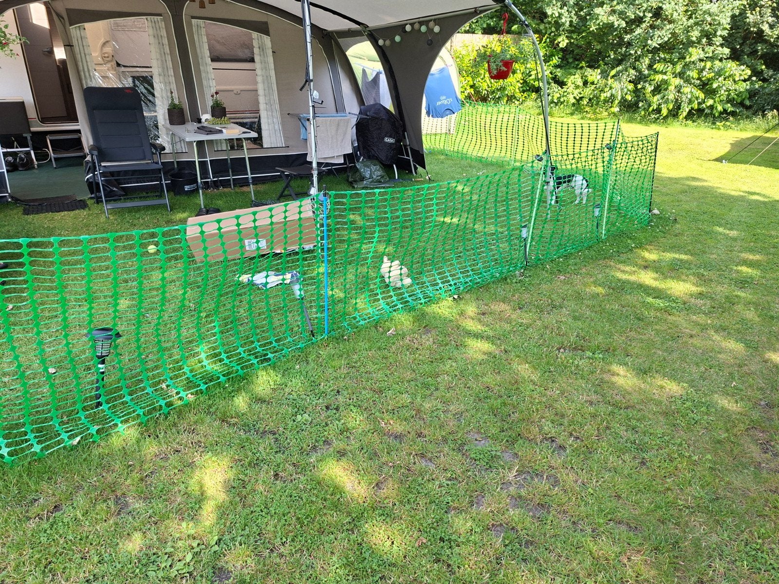 hondenomheining, 1 x 20 meter en 1 x 5 meter. met 14 stokken, Ophalen of Verzenden, Gebruikt