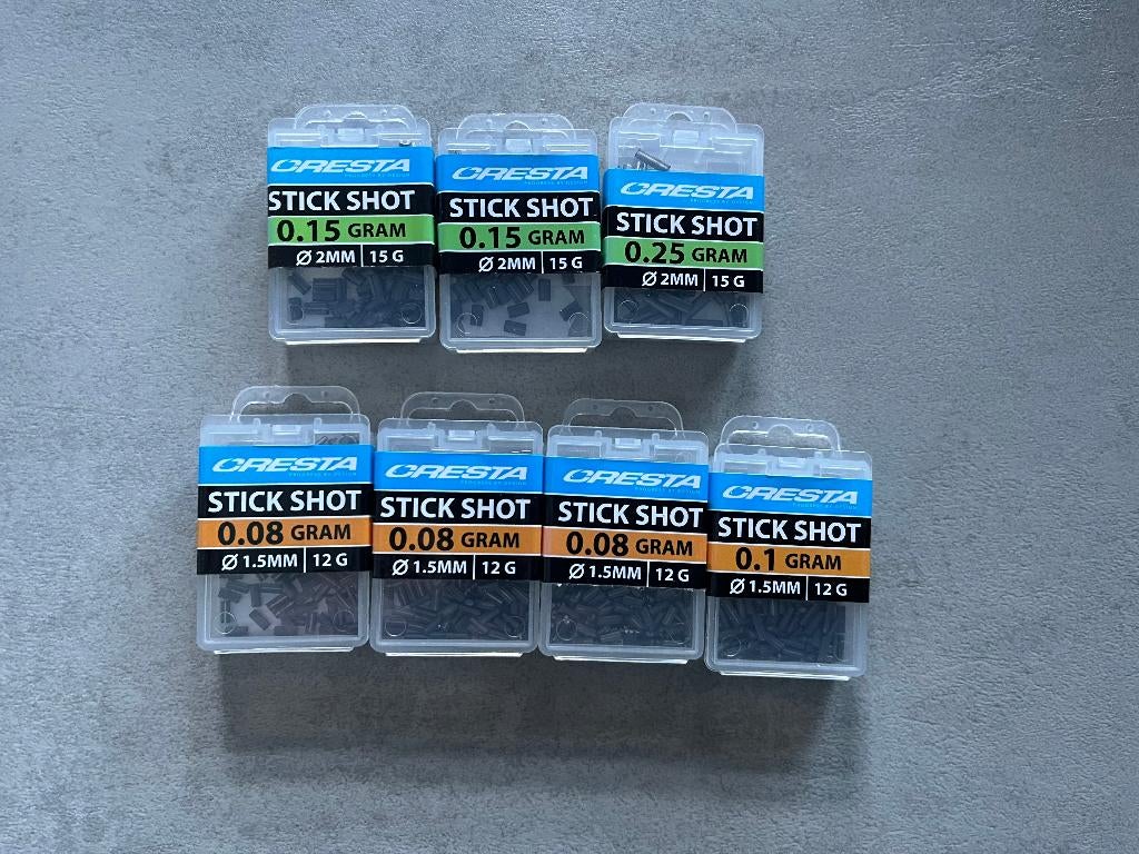 adv 406 /  NIEUW mixset 7 doosjes loodjes stickshot CRESTA, Ophalen of Verzenden, Nieuw, Dobber of Lood