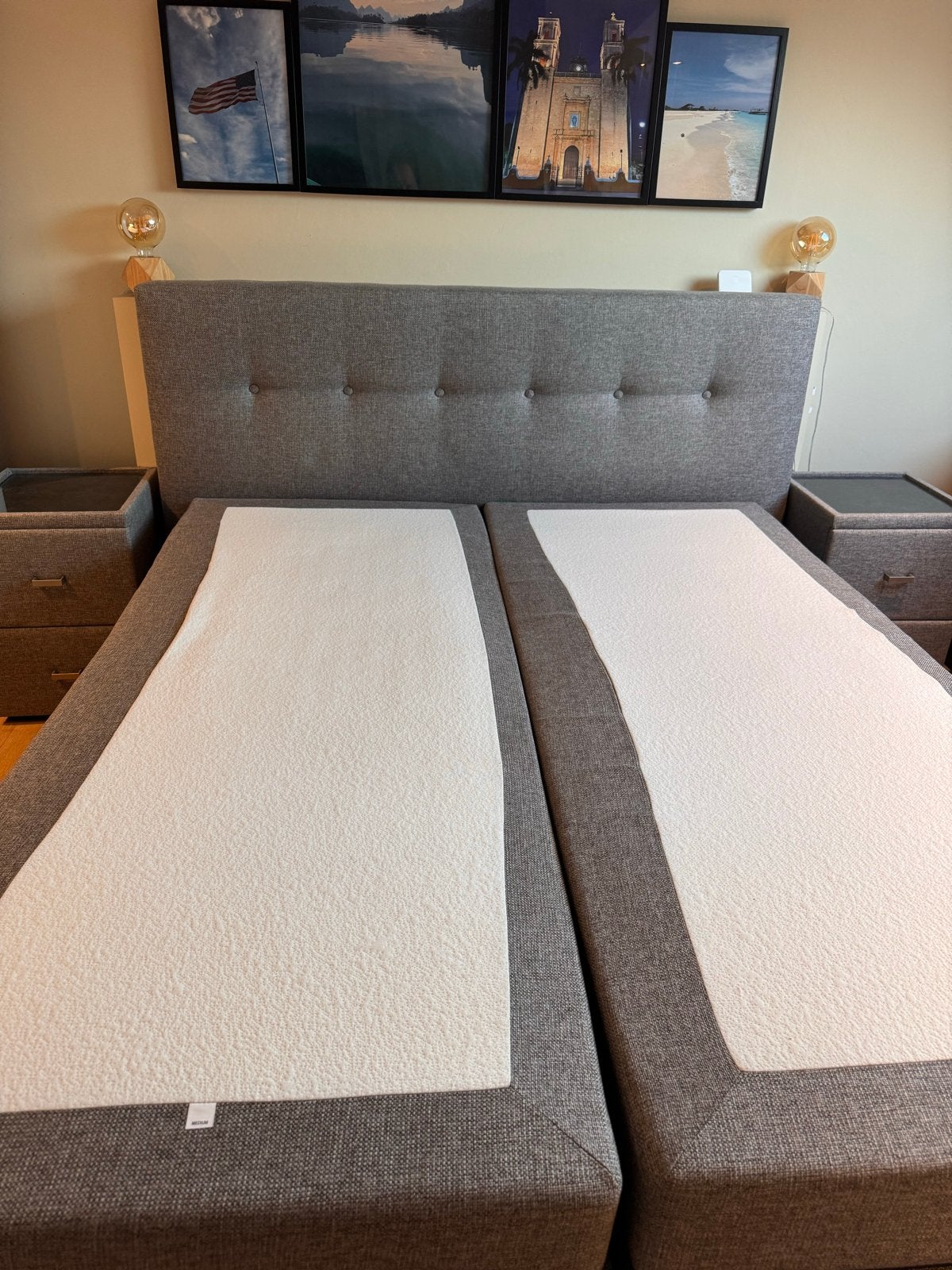 Eastborn boxspring / bed 160x200 met nachtkastjes - z.g.a.n., Ophalen, Tweepersoons, Zo goed als nieuw, 200 cm