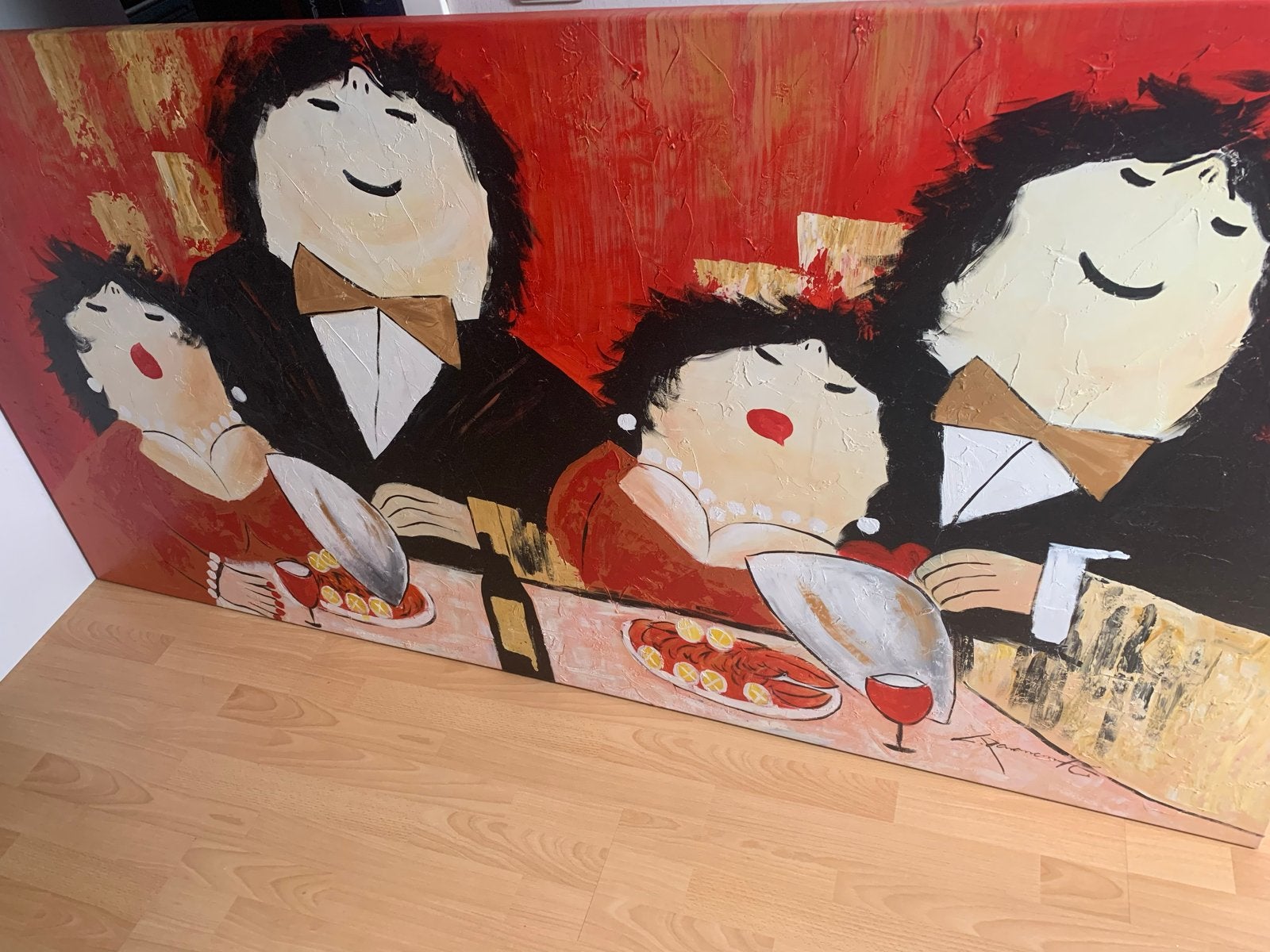 Groot schilderij dikke dames 1m bij 2m, Antiek en Kunst, Ophalen of Verzenden, Overige materialen