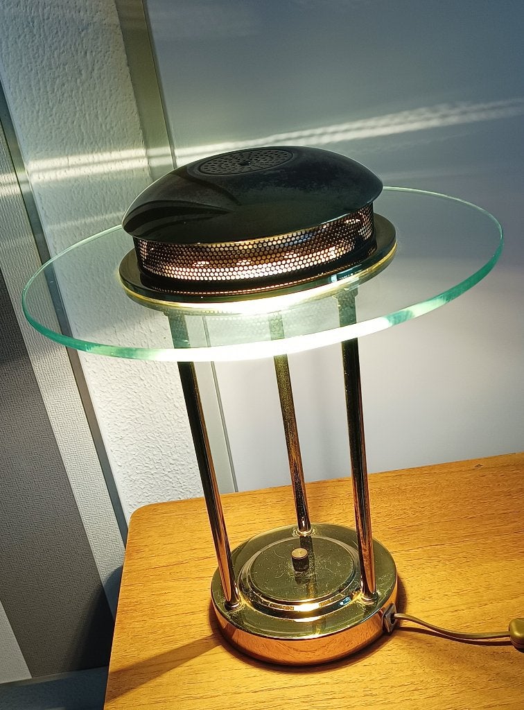 Saturnus lamp -Postmoderne ufo tafellamp ,stijl Sonneman 80s, Gebruikt, Overige merken, Goud, Overige fittingen