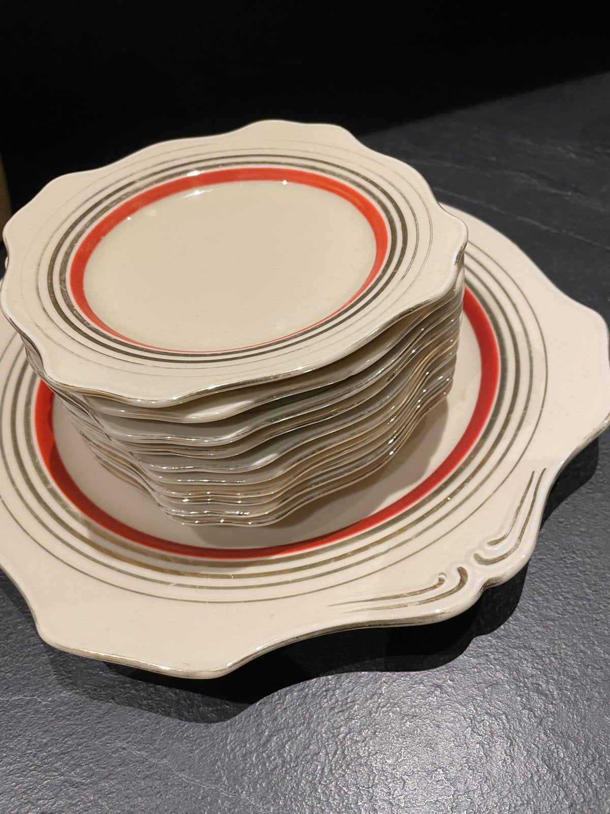 Vintage gebaksset met gouden randje - Cambridge Ivory, Ophalen of Verzenden