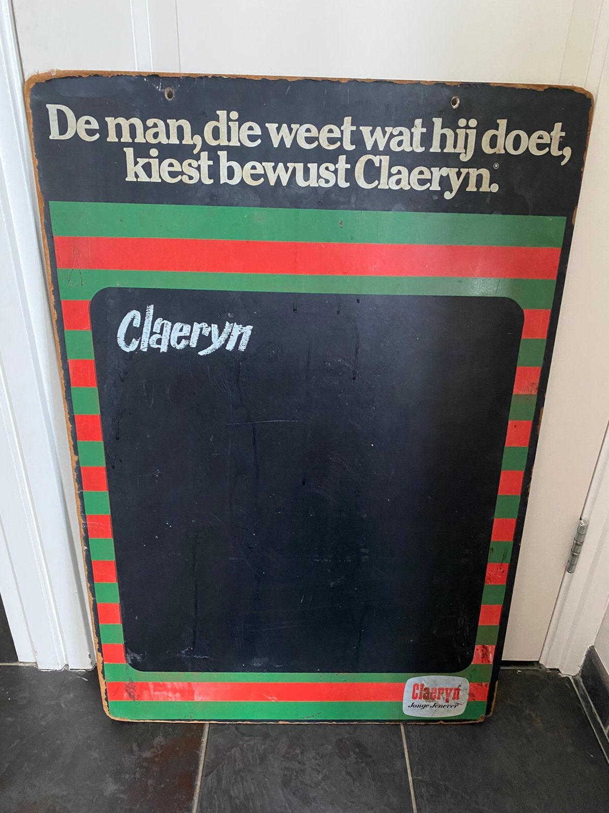 Oud Reclame bord Claeryn Jonge Jenever krijtbord hout dubbel, Ophalen of Verzenden, Gebruikt, Reclamebord