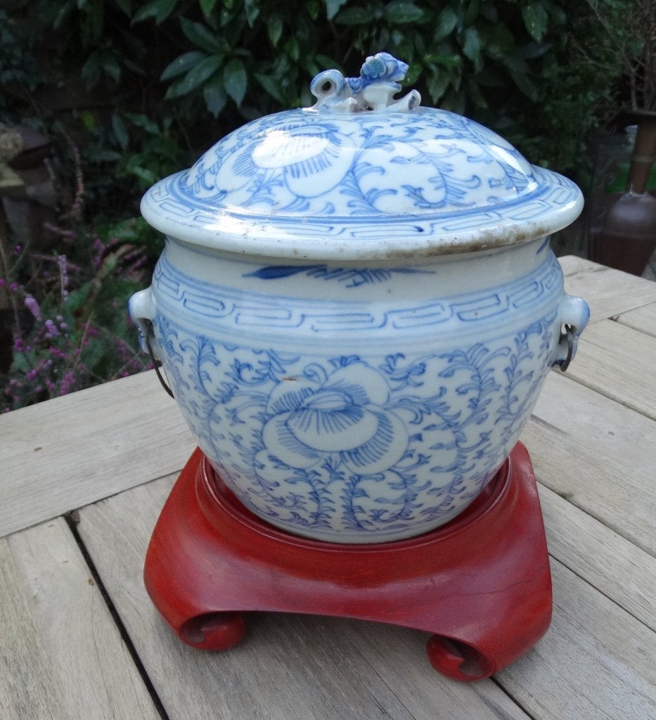 China, grote antieke dekselpot Jiaqing 1796-1820 handvatten, 19 cm, Steen/keramiek, Handgemaakt, Doos