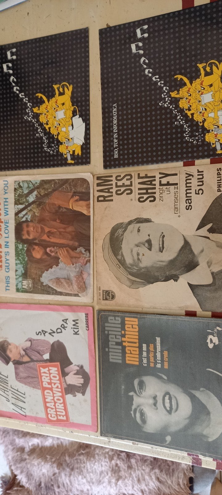6 div. singles - Ramses Shaffy, Mireille Mathieu, Sandra Kim, Gebruikt, 7 inch, Ophalen of Verzenden, Pop