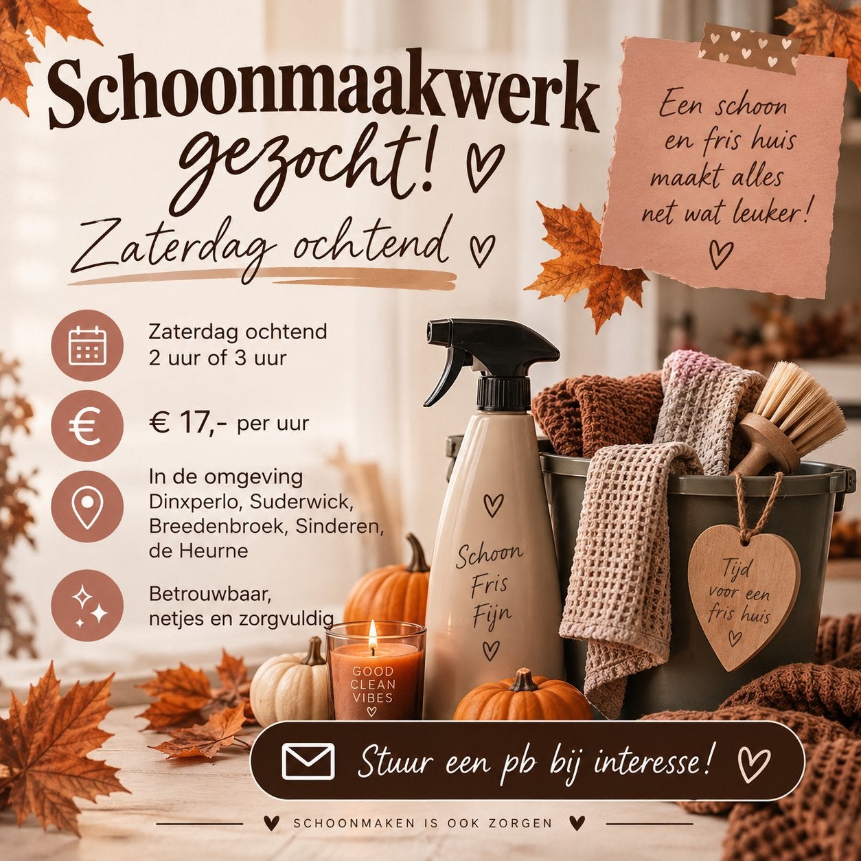 Schoonmaakster aangeboden, Huis en Inrichting, Ophalen of Verzenden