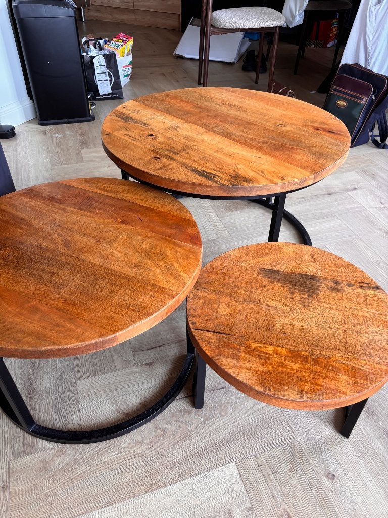 Mango houten salontafel set van 3, Ophalen, Overige materialen, 50 tot 100 cm, Rond