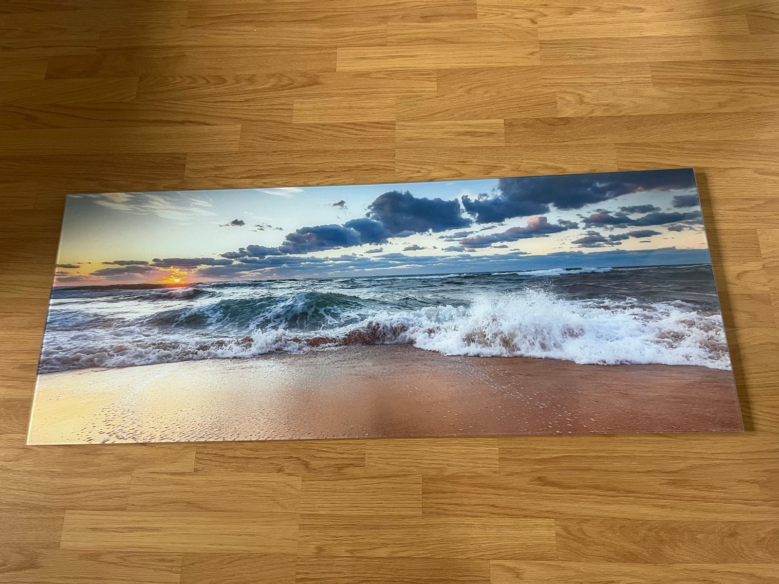 Schilderij glas, Pure Living, waves, 125 x 50 cm, Huis en Inrichting, Woonaccessoires | Schilderijen, Tekeningen en Foto's, Ophalen