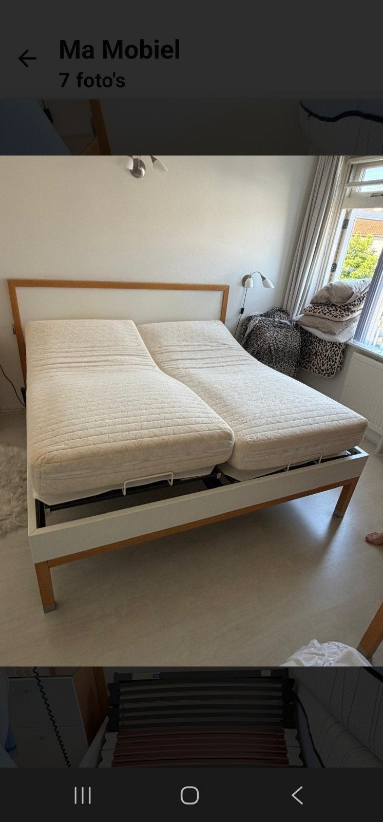 Tweepersoonsbed met verstelbare lattenbodems, Wit, Tweepersoons, Ophalen of Verzenden, 180 cm