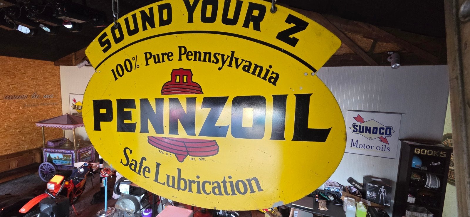 Vintage Penzoil Stalen Reclamebord - dubbelzijdig & Smering, Verzamelen, Ophalen of Verzenden, Gebruikt, Reclamebord