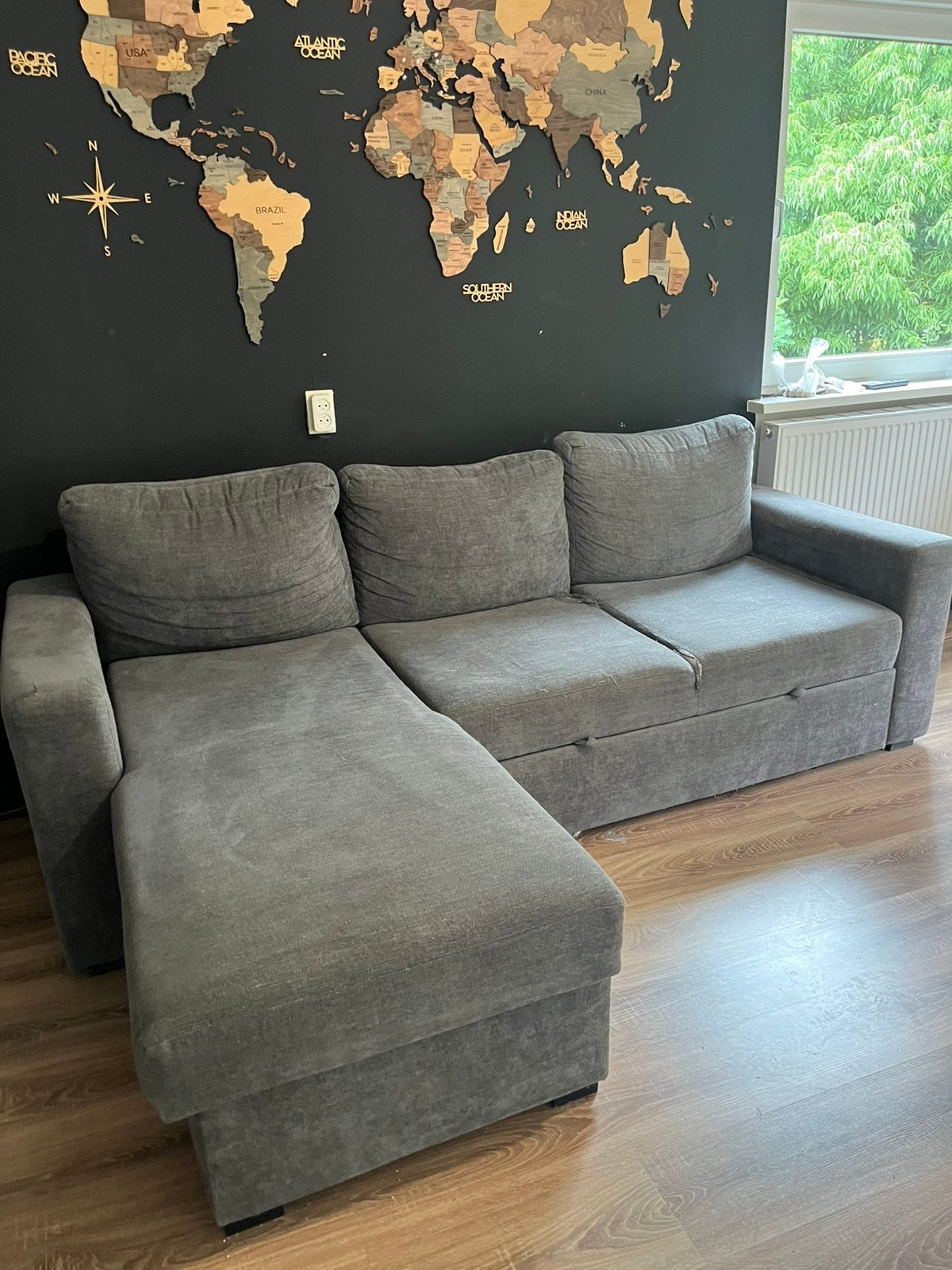 Grijze slaapbank met opbergruimte (Gratis afhalen), Ophalen, Gebruikt, Stof