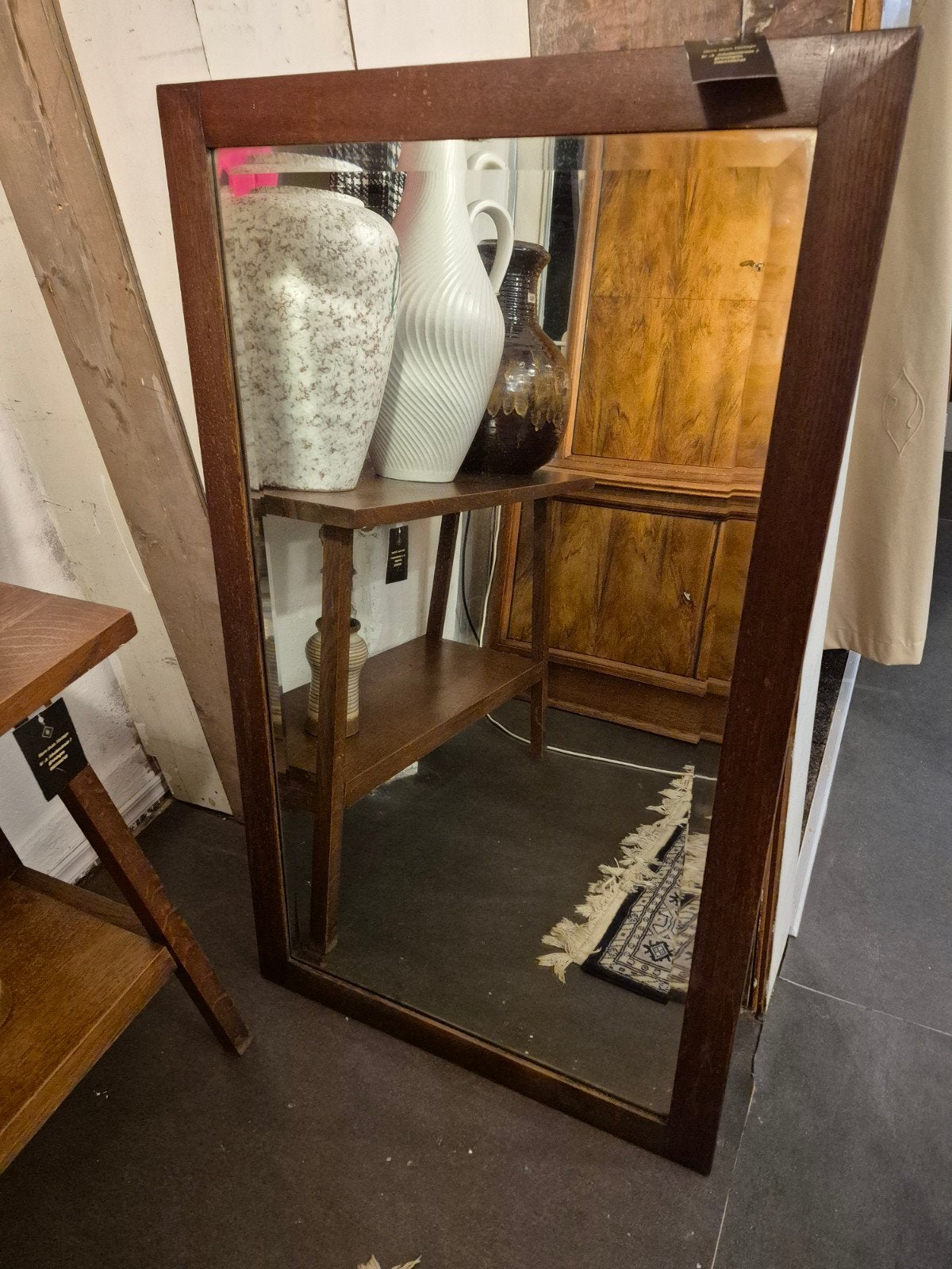 Vintage spiegel met houten lijst, Ophalen, Rechthoekig, 50 tot 100 cm, 100 tot 150 cm