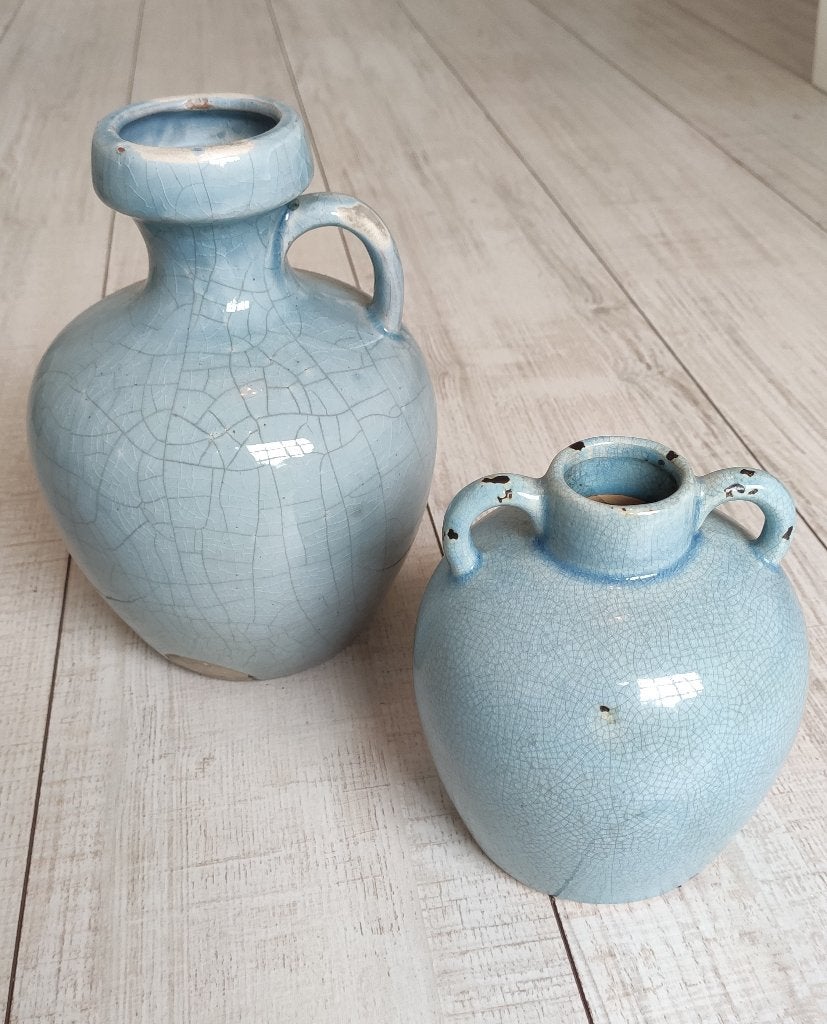 2 kruikjes, 23 cm, Blauw, Ophalen of Verzenden, Zo goed als nieuw