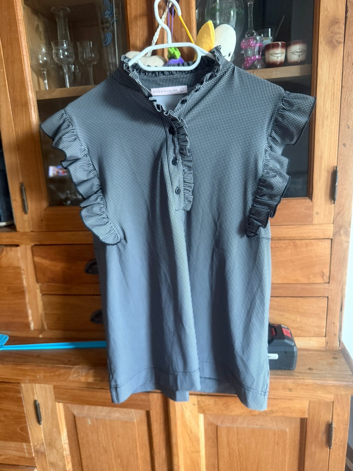 Studio anneloes travelstof blouse maat L, zwart/wit geblokt, Ophalen, Zo goed als nieuw, Maat 38/40 (M), Zwart