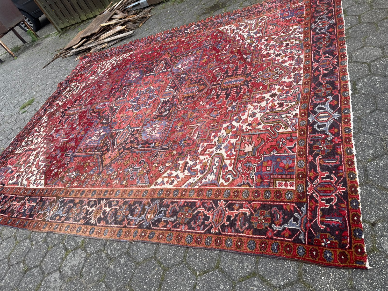 Tapijt handgeknoop perzisch heriz  (387)300)cm, Ophalen of Verzenden, Zo goed als nieuw, Rechthoekig, 200 cm of meer
