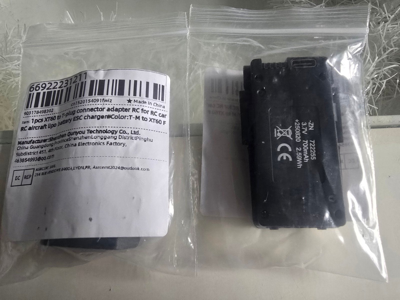 RC XT60 naar T-plug connector adapter en 3.7V 700mAh accu, Elektro, Nieuw, Ophalen of Verzenden, Onderdeel