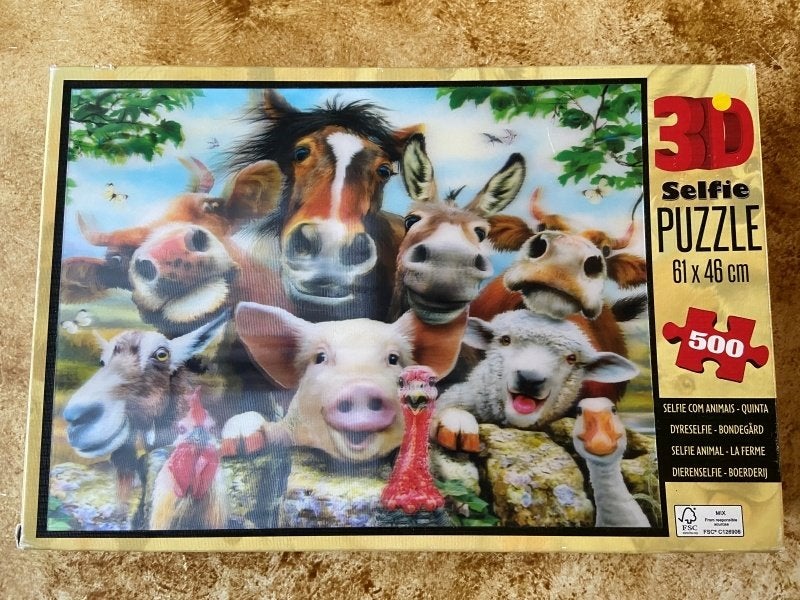 Gratis 3D legpuzzel Dierenselfie.  2 stukjes ontbreken, Ophalen of Verzenden, 500 t/m 1500 stukjes, Gebruikt, Legpuzzel