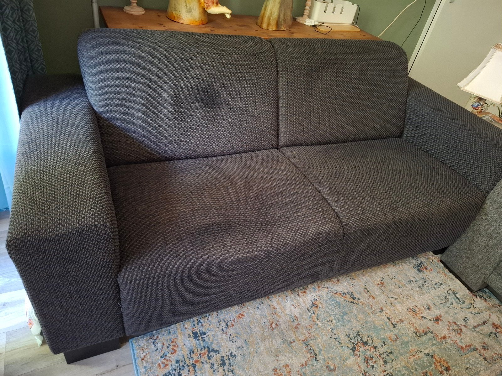 Comfortabele 2-zitsbank - Grijs stof, Ophalen, Gebruikt, 150 tot 200 cm, Tweepersoons