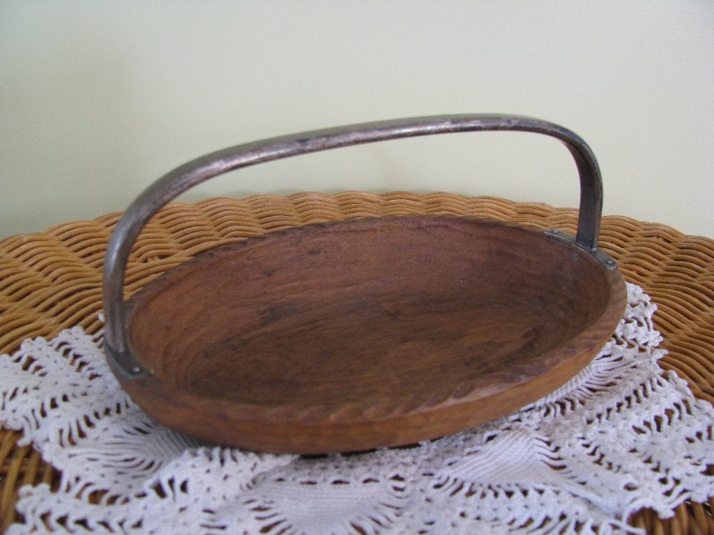 Schaal hout * hand gestoken * handvat = 935 zilver + merk *, Ophalen of Verzenden