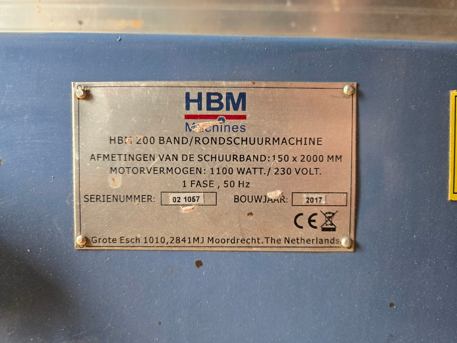 HBM 200 Band/Rondschuurmachine + nieuwe schuurbanden, Ophalen
