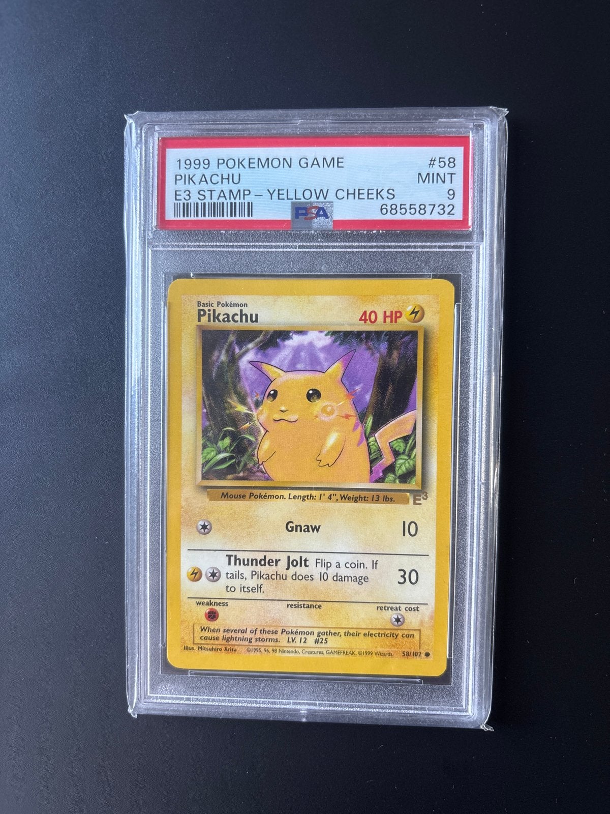 Pikachu E3 stamp 58/102 1999 PSA 9 Mint Pokémon kaart, Ophalen of Verzenden, Zo goed als nieuw, Losse kaart