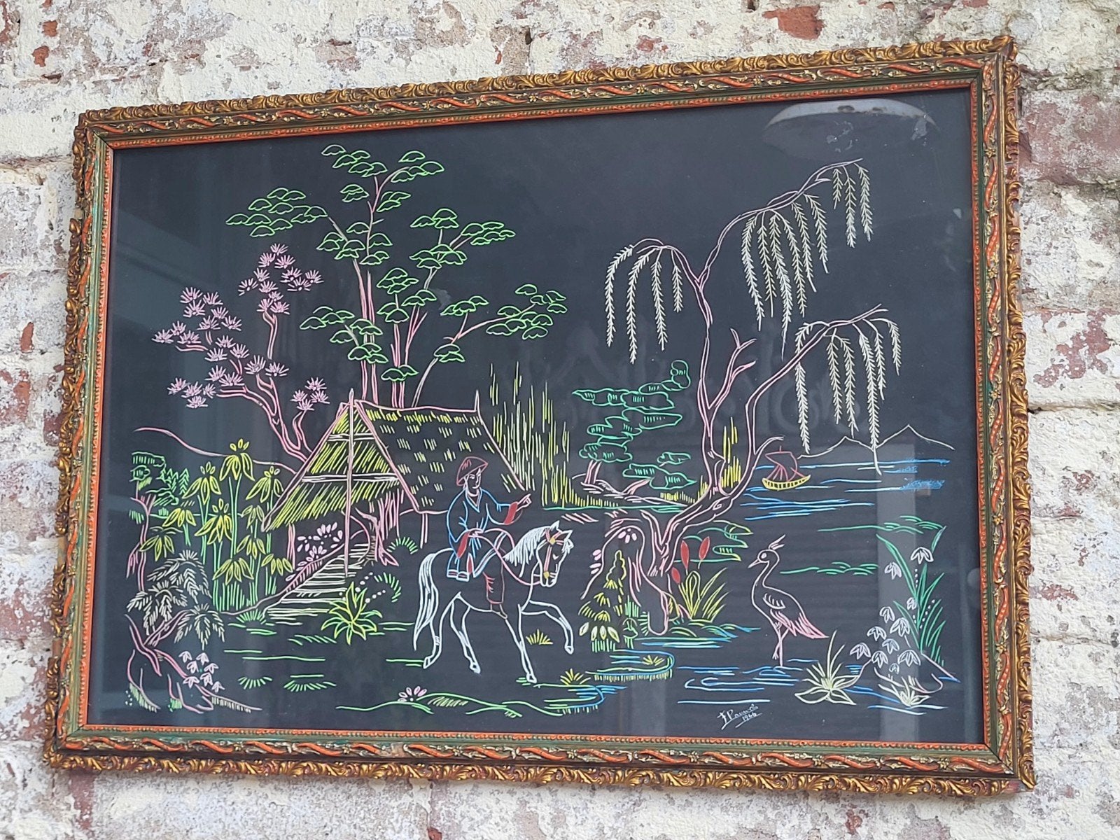 brocante/ vintage schilderij in gave lijst / allegonda, Antiek en Kunst, Ophalen of Verzenden