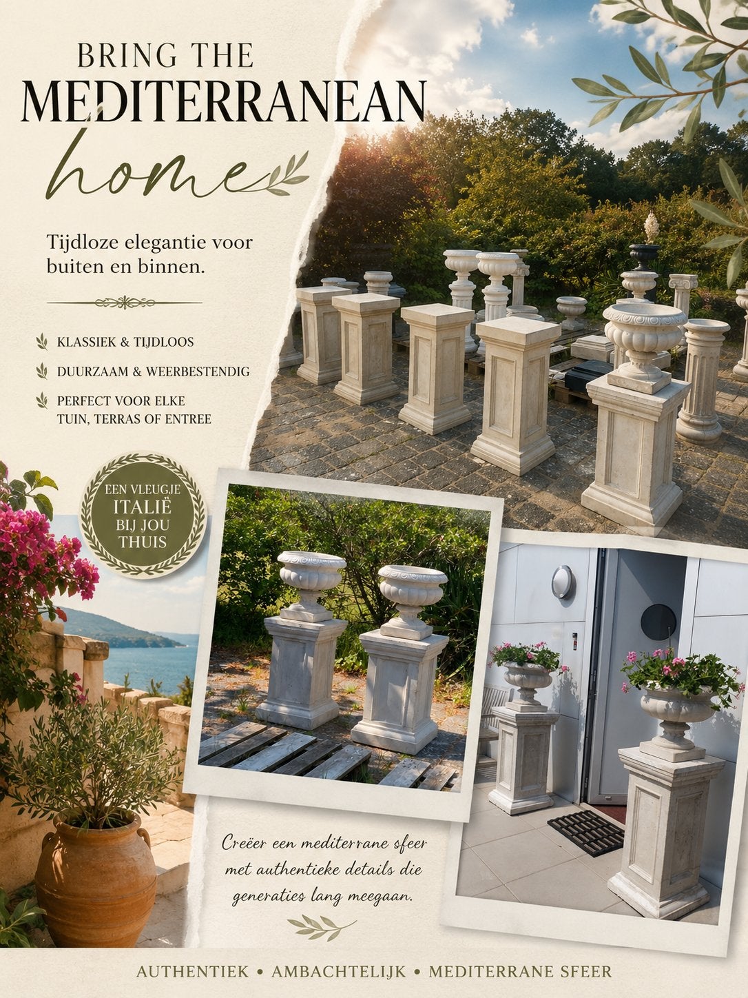 Betonnen bloempotten oo betonnen sokkels / italiaanse stijl, Tuin en Terras, Bloempotten, Ophalen, 40 cm of meer, Rond, Nieuw