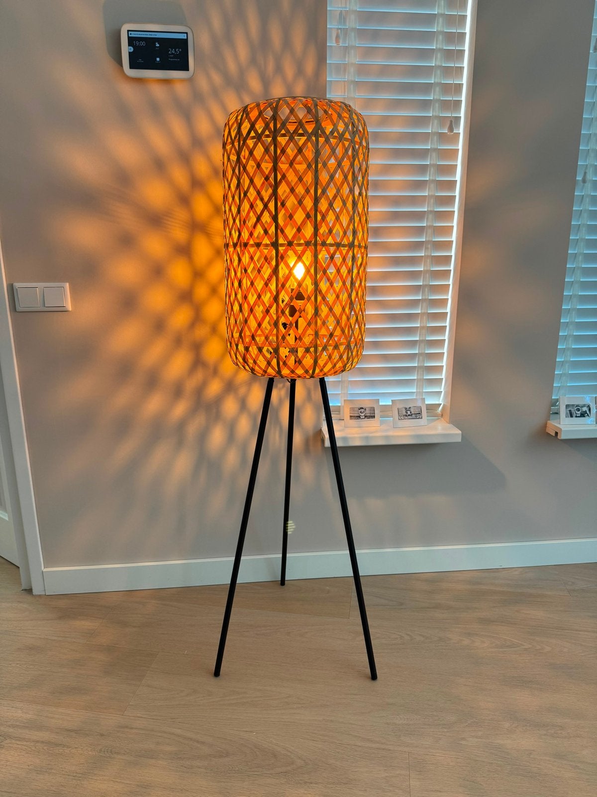 Bamboe vloerlamp - Sfeervolle staande lamp, Ophalen, E27 (groot), Zo goed als nieuw, 150 tot 200 cm