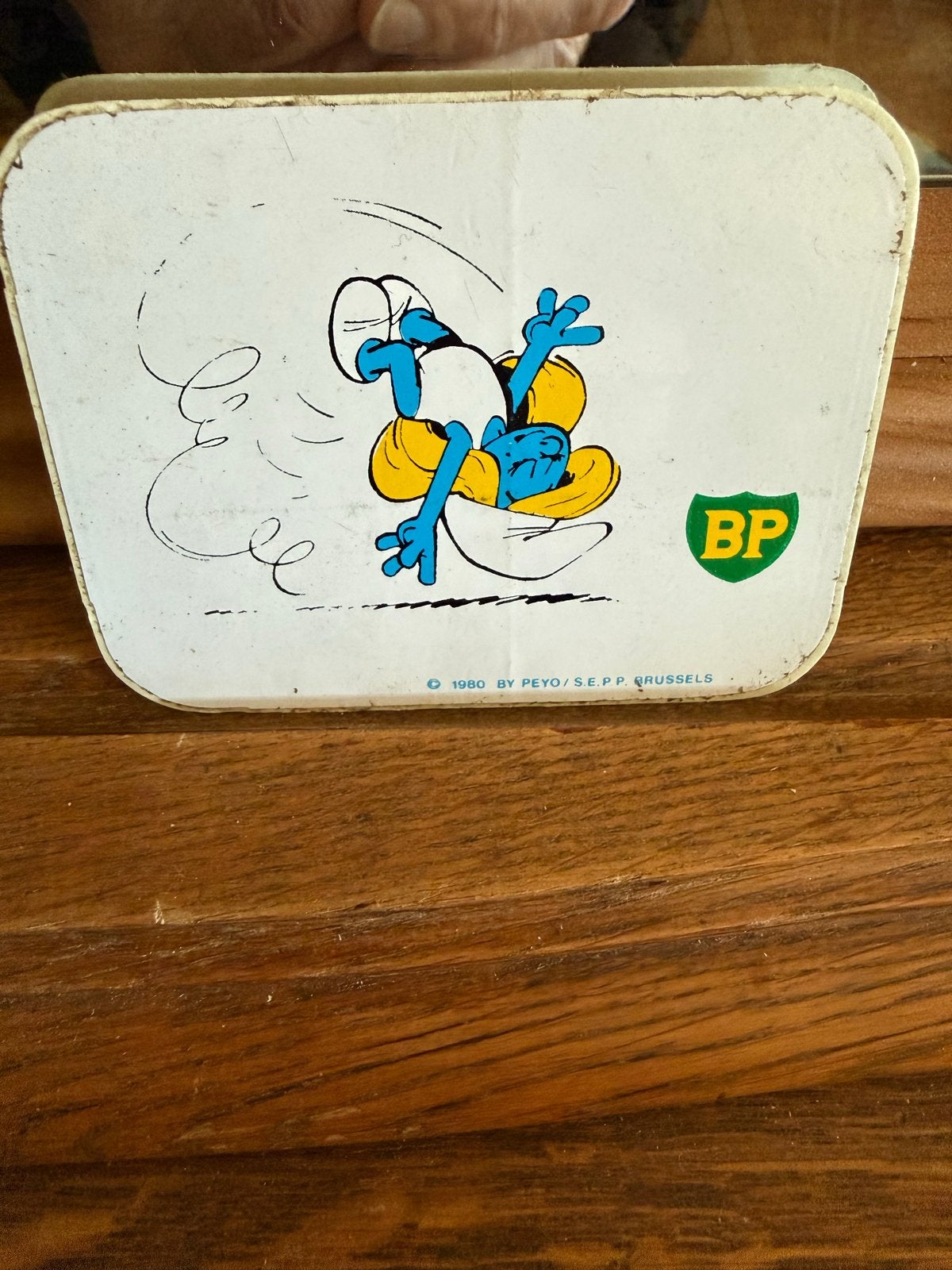 Vintage Smurfen BP blikje 1980, Ophalen of Verzenden, Zo goed als nieuw, Overige typen