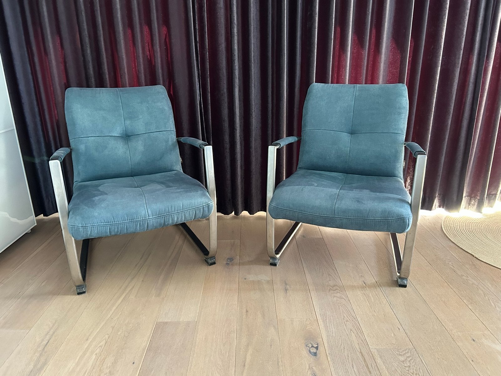 Blauwe stoelen 2 Henders & Hazel nubik-leer, Ophalen, Twee, Blauw, Leer