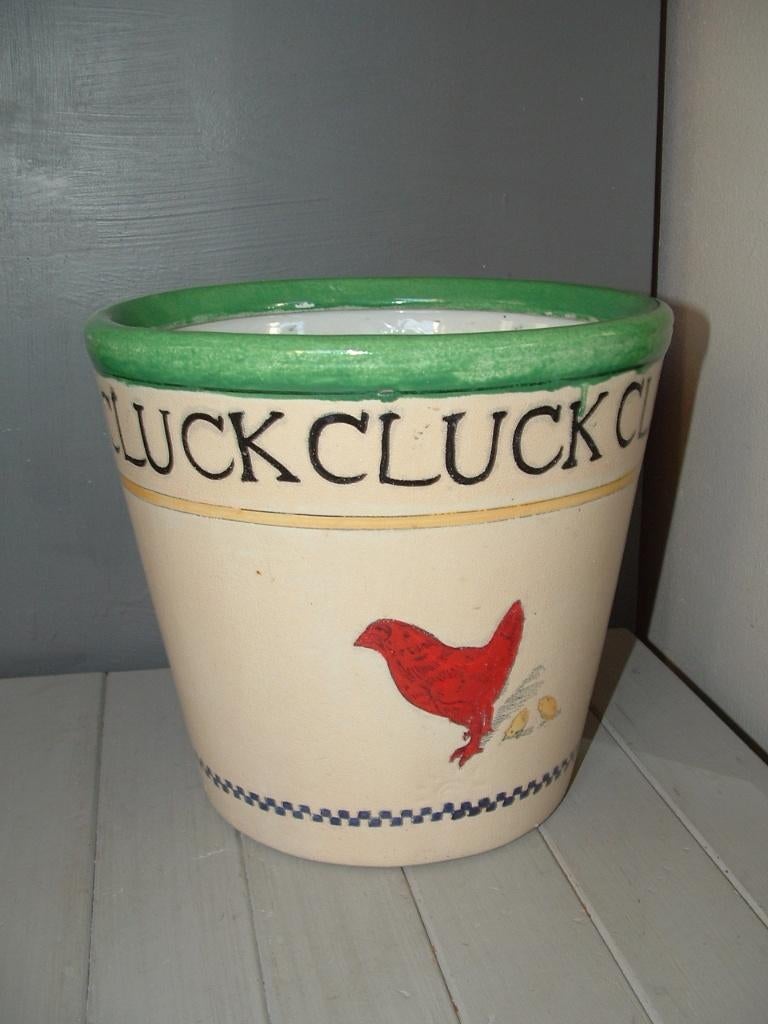 Cluck cluck cluck bloempot kip met kuikens, nieuwprijs 42,95, 25 tot 40 cm, Gebruikt, Rond, Ophalen of Verzenden