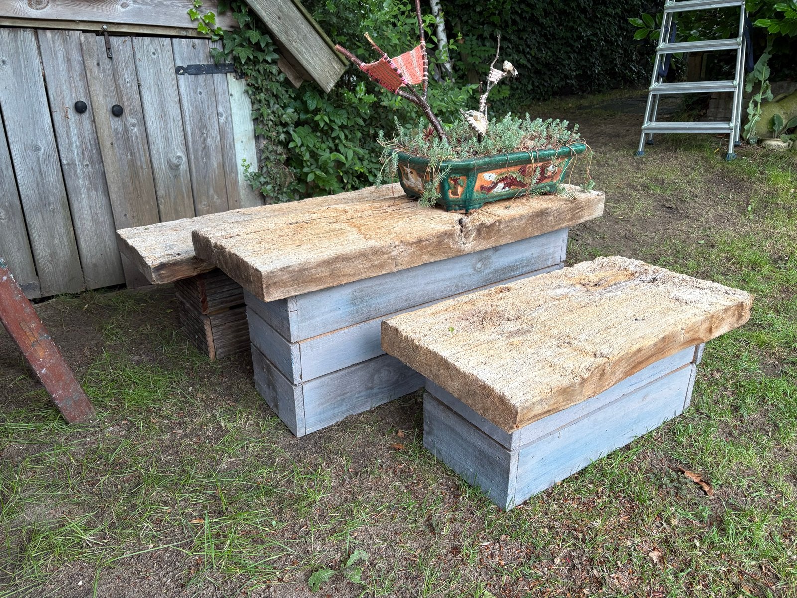 2 houten tafeltjes voor tuin of strand - diverse maten, Ophalen of Verzenden, Gebruikt, Rechthoekig, Hout