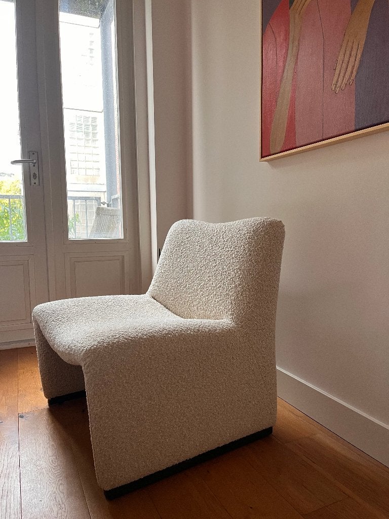 Stijlvolle Crèmekleurige Bouclé Fauteuil, Huis en Inrichting, Ophalen, Minder dan 75 cm, Modern, Bouclé, Comfortabel, Zo goed als nieuw
