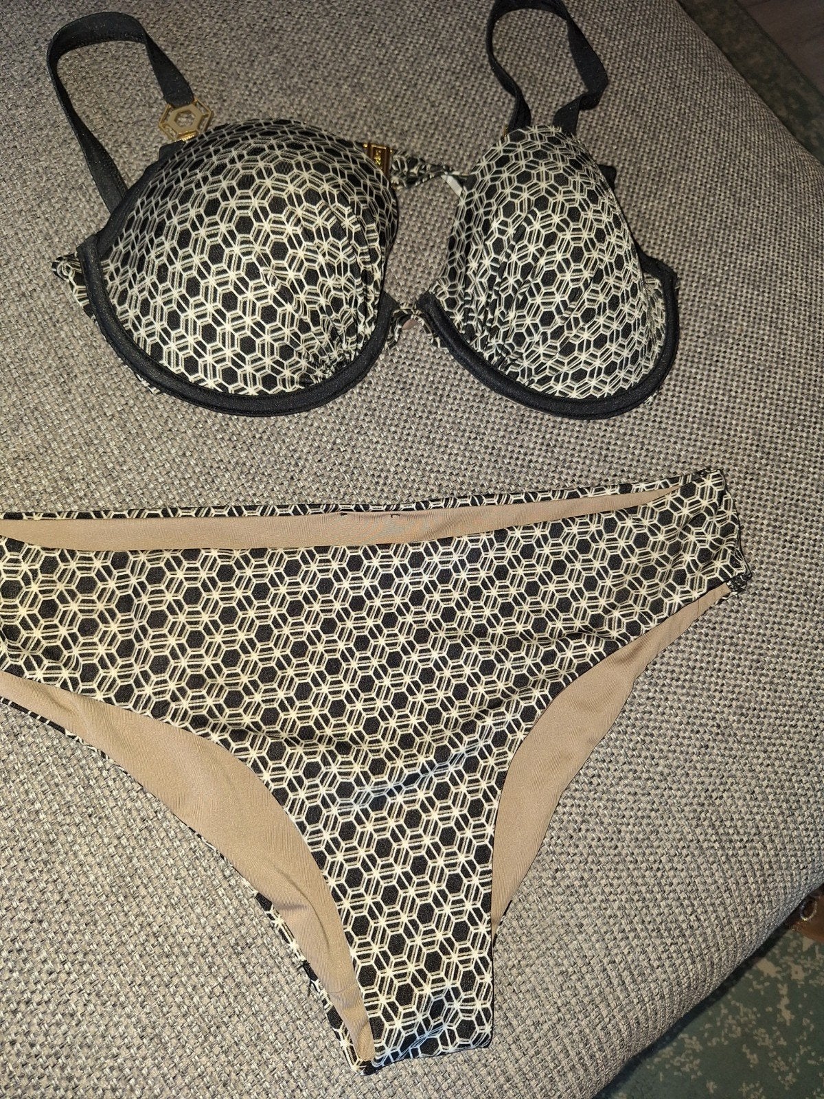 Sapph Bikini Set - Zwart/Wit Hexagon Patroon, Zwart, Ophalen of Verzenden, Zo goed als nieuw, Sapph