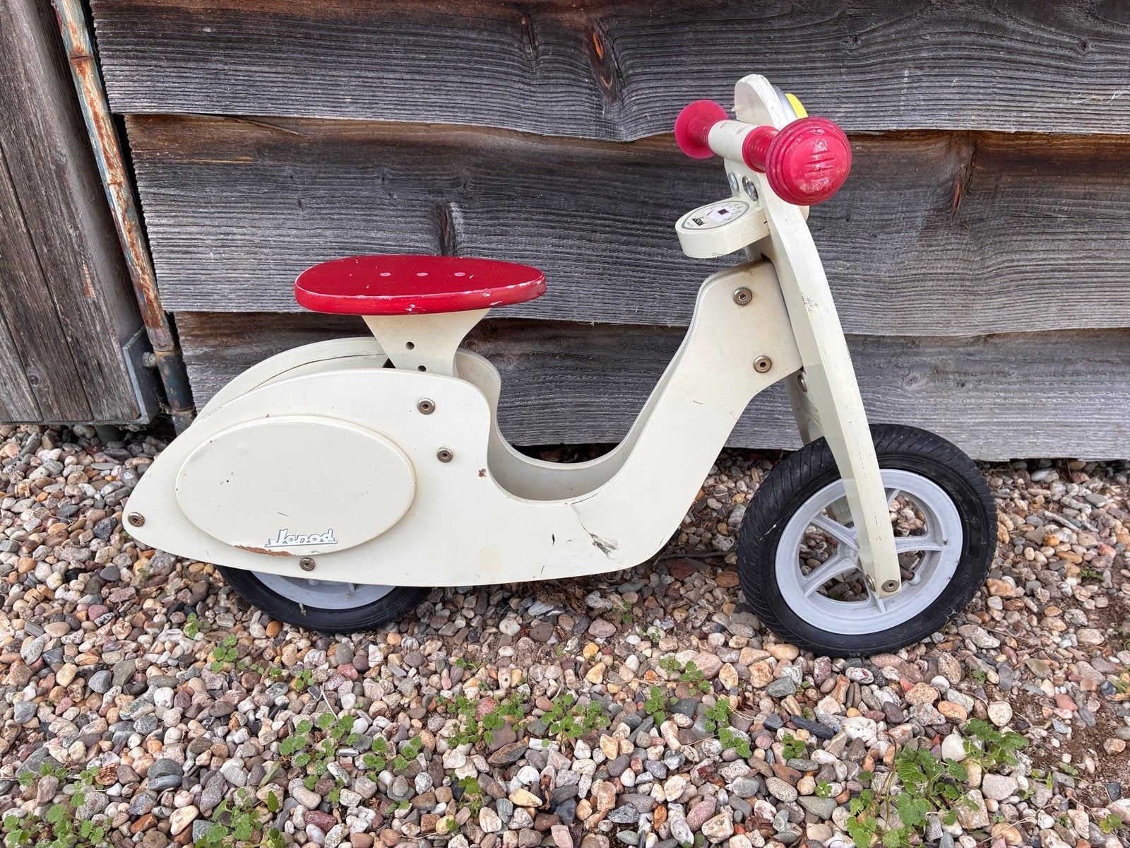 Janod Houten Loopscooter - Crème/Rood, Kinderen en Baby's, Ophalen of Verzenden, Gebruikt, Loopfiets