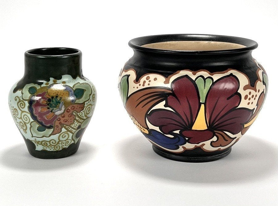 854. Art Deco plateel bloempot en vaas – Nederland, ca.1920, Antiek en Kunst, Ophalen of Verzenden