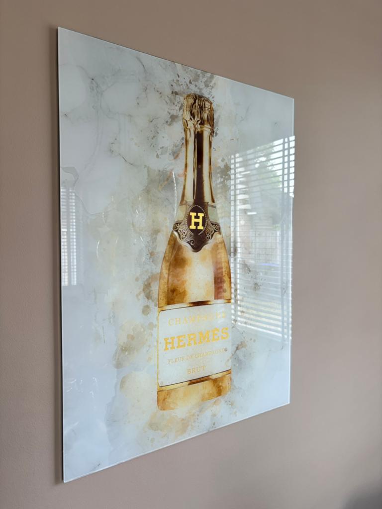 Hermes champagne fles glas schilderij 60x80cm, Ophalen of Verzenden