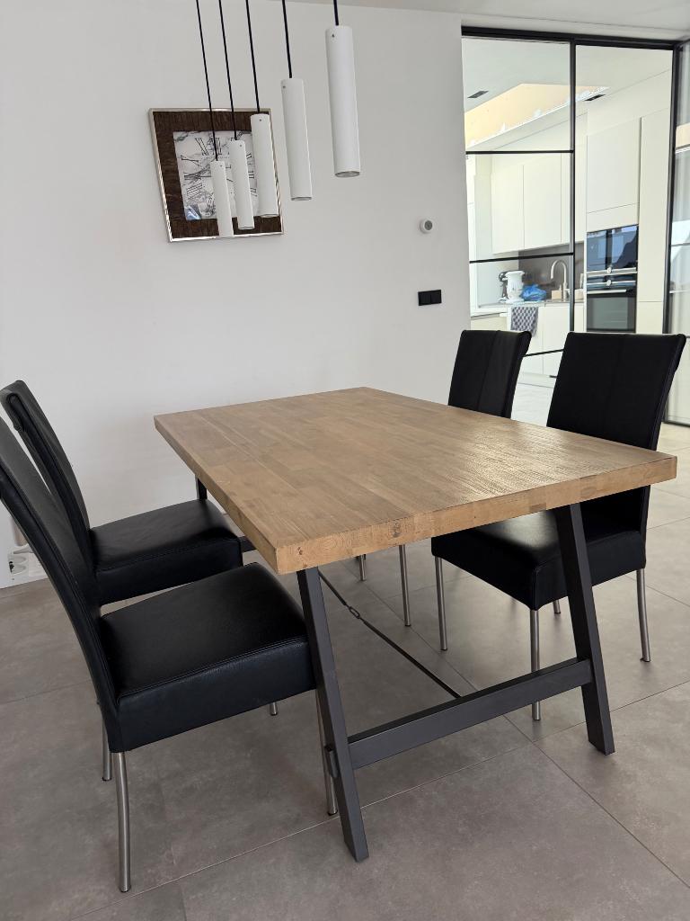 Eettafel met 4 stoelen, Huis en Inrichting, Tafels | Eettafels, Ophalen, 50 tot 100 cm, Zo goed als nieuw, Vijf personen of meer