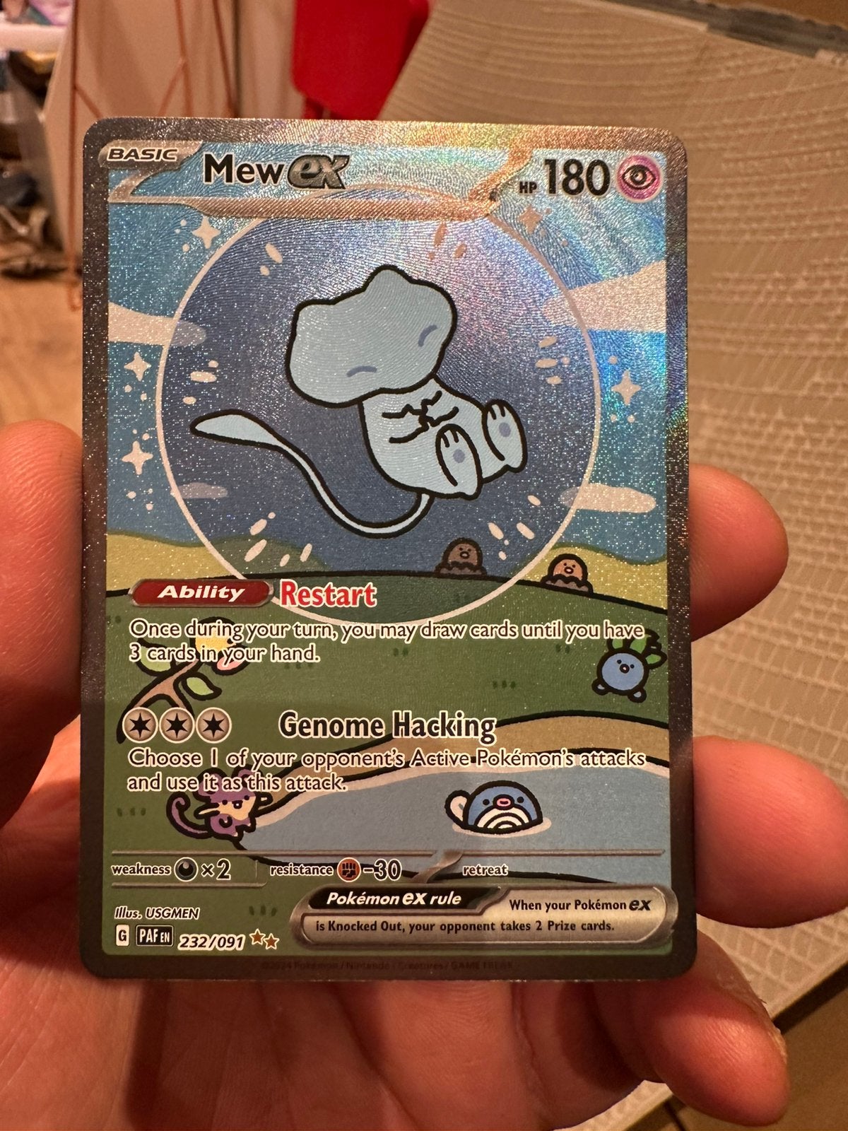 Mew ex 232/091 Full Art Pokémon Kaart, Ophalen of Verzenden, Zo goed als nieuw, Losse kaart, Foil