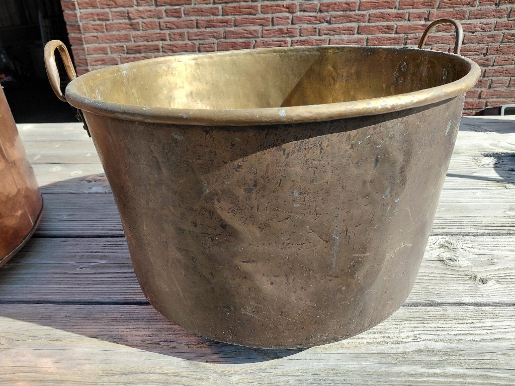 Koperen ketel, geel koperen ketel, hout ketel, Antiek en Kunst, Ophalen, Koper