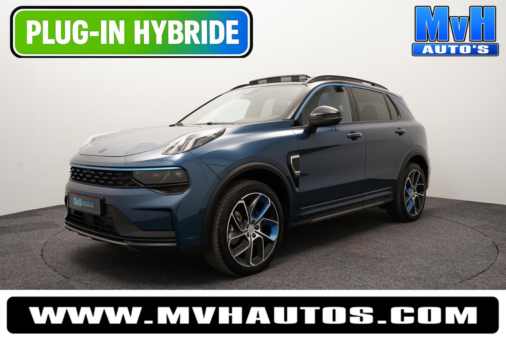 Lynk & Co 01 1.5 PHEV|ZWARTE.HEMEL|360ºCAM|PANO|262PK|SOH98, Stof, Met garantie (alle), Blauw, Automatische klimaatregeling