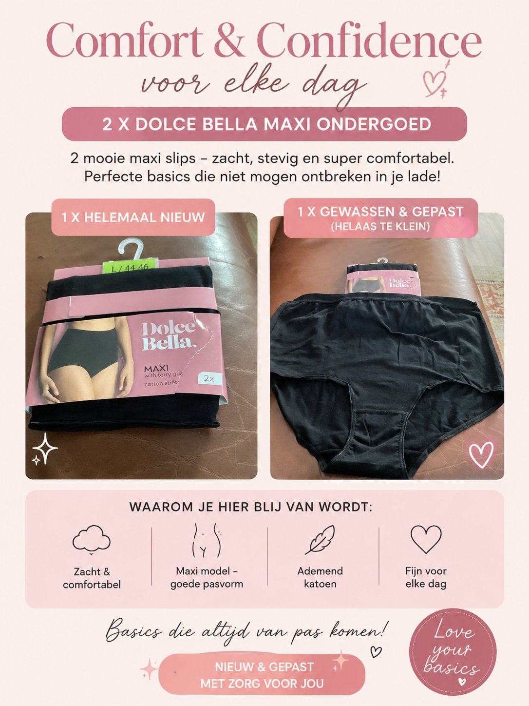 Dolce Bella Maxi Slips - Zacht, Comfortabel & Ademend, Kleding | Dames, Ondergoed en Lingerie, Verzenden, Zwart, Slip