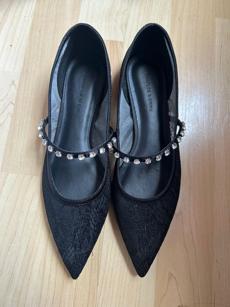 Charles and Keith black lace ballerina shoes, Nieuw, Charles & Keith, Zwart, Ballerina's